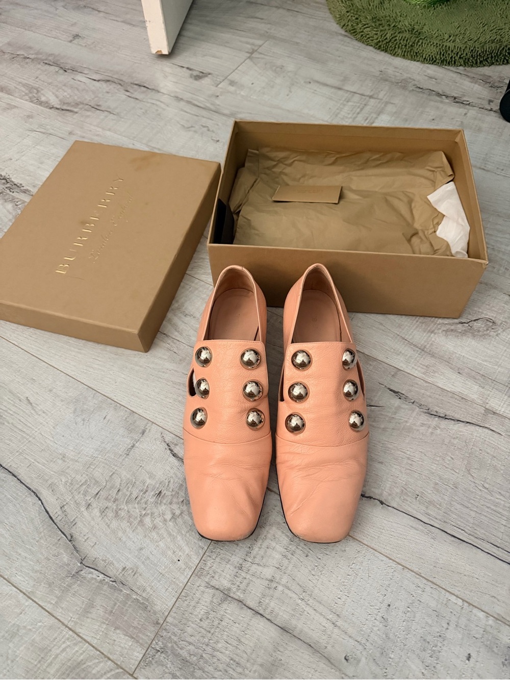Burberry Pink Leather Stud-Embellished Loafers